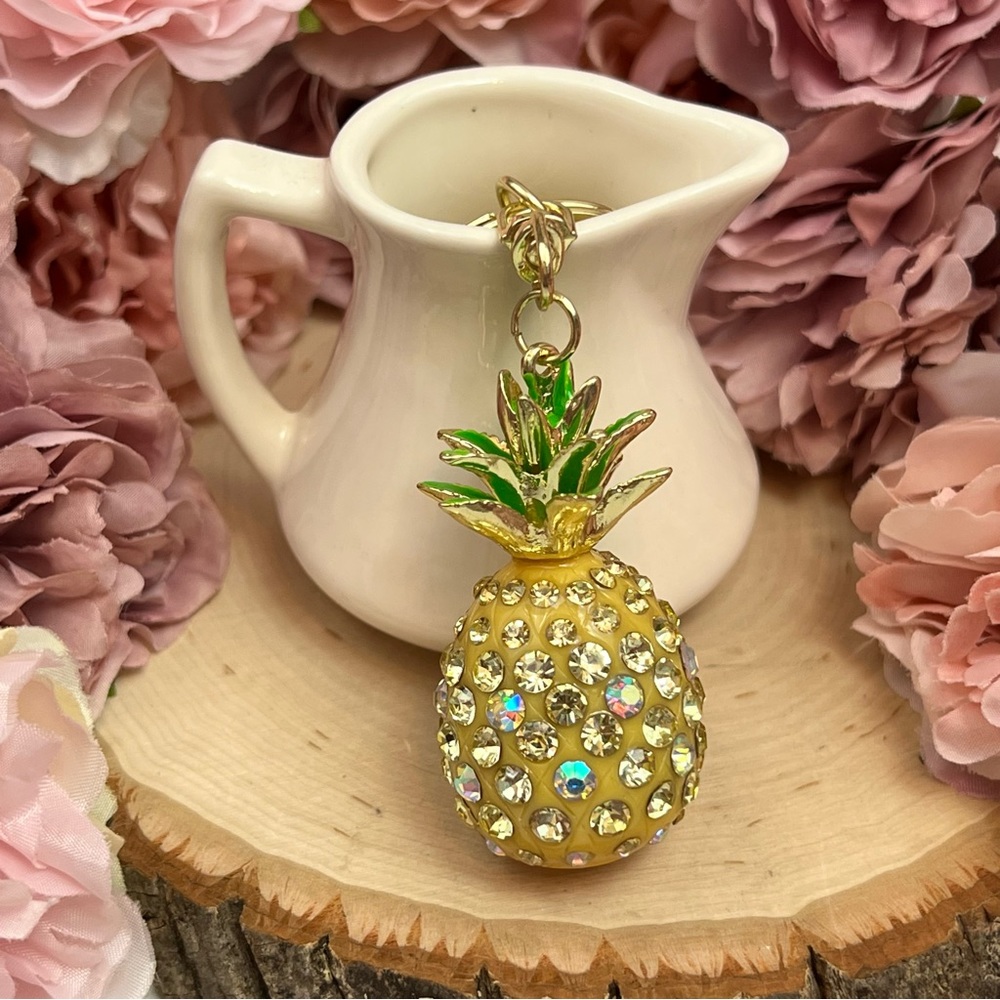 Stunning Yellow Crystal Pineapple Keychain Charm
